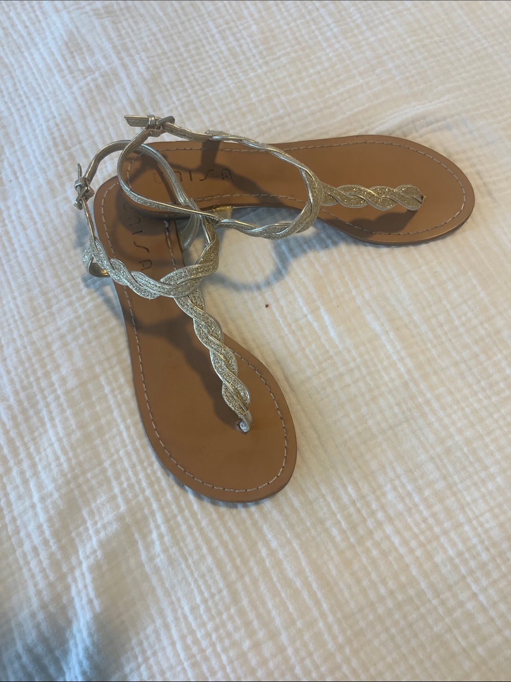 Unisa Metallic Gold Braided T-Strap Sandals